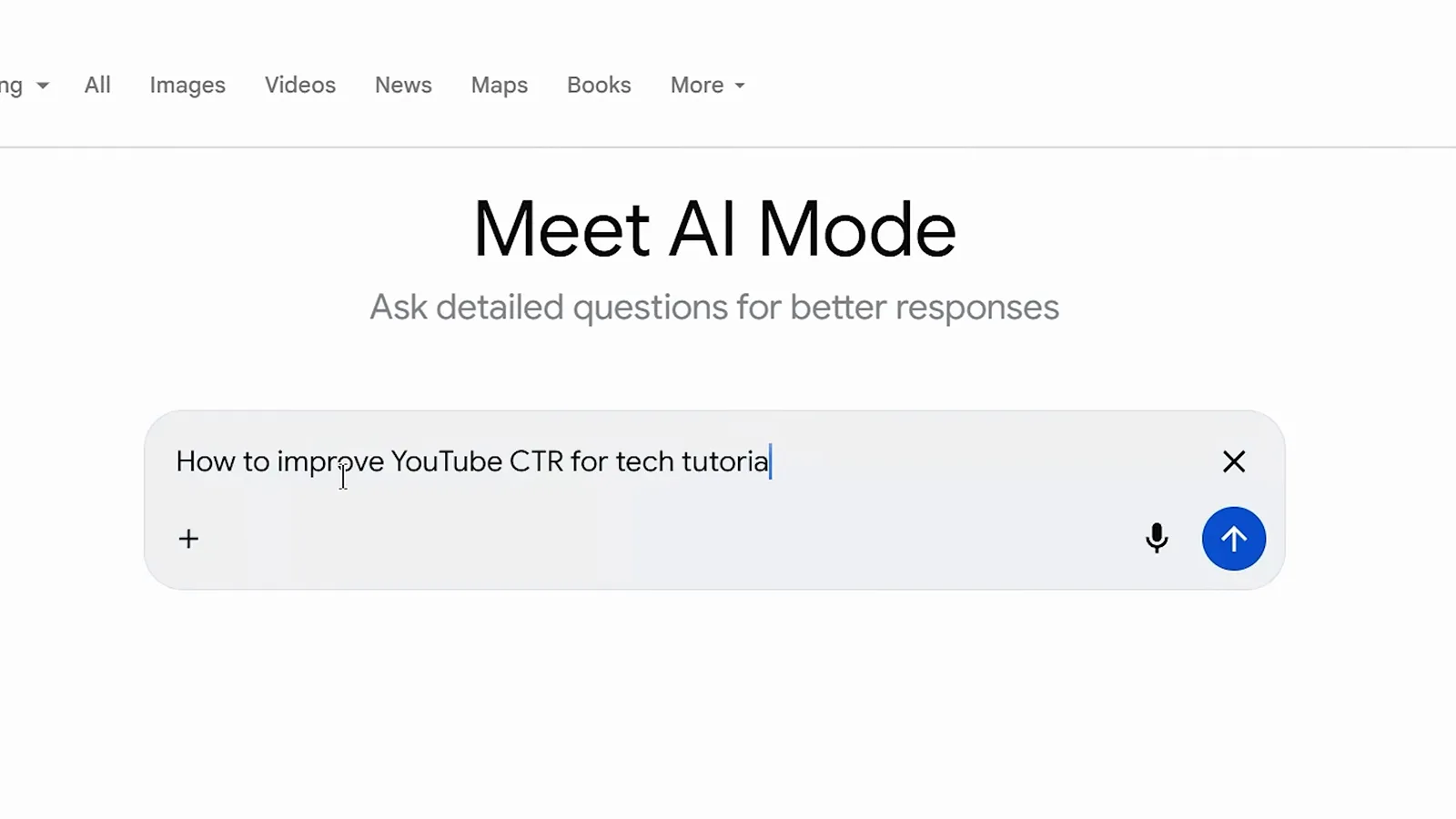Google AI Mode 在搜索框中回答关于 YouTube 点击率的详细提问