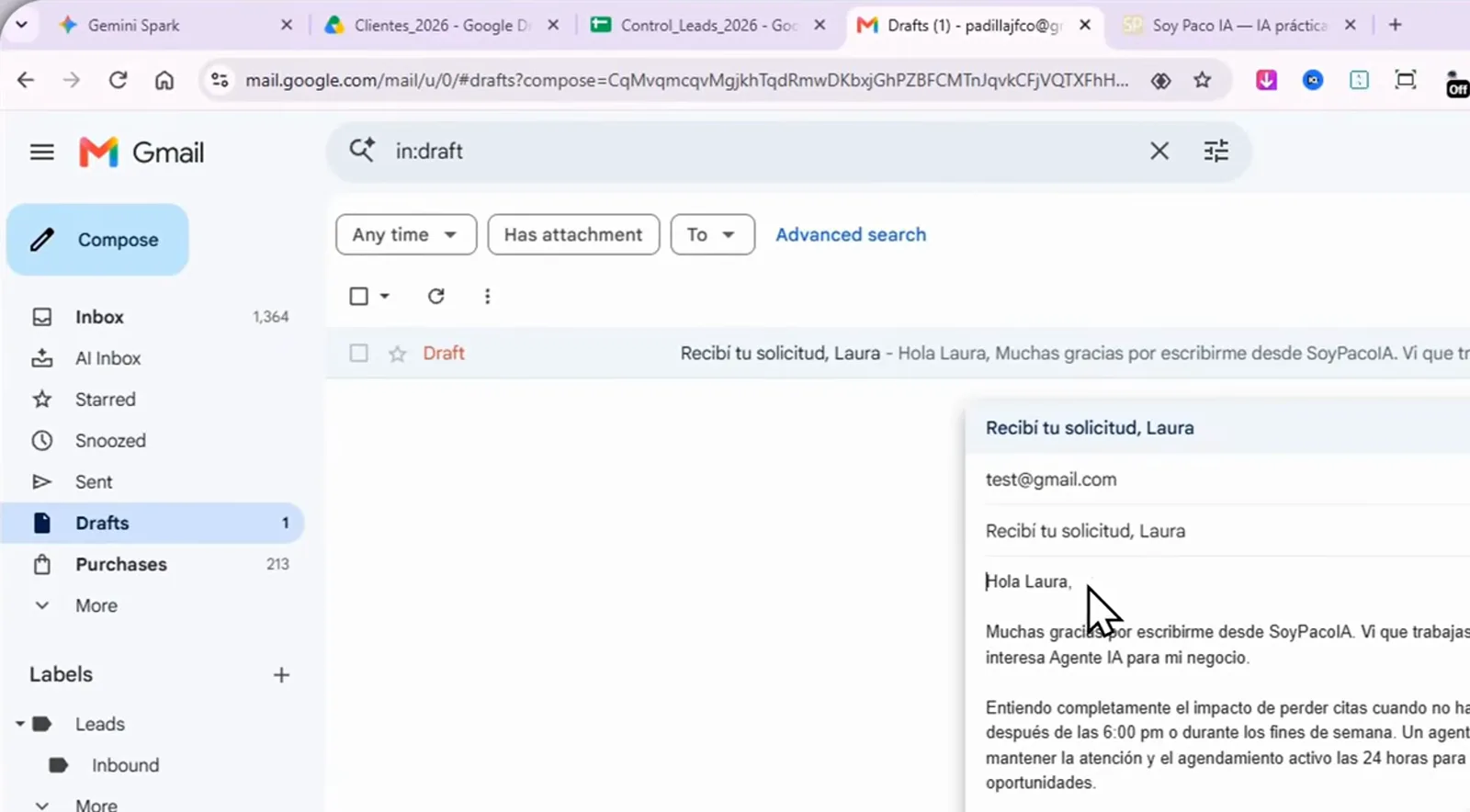 Gmail 收件箱里一封 Jotform 表单邮件被自动打上 Leads/Inbound 标签,左侧标签树清晰可见 Gmail 收件箱里一封 Jotform 表单邮件被自动打上 Leads/Inbound 标签,左侧标签树清晰可见