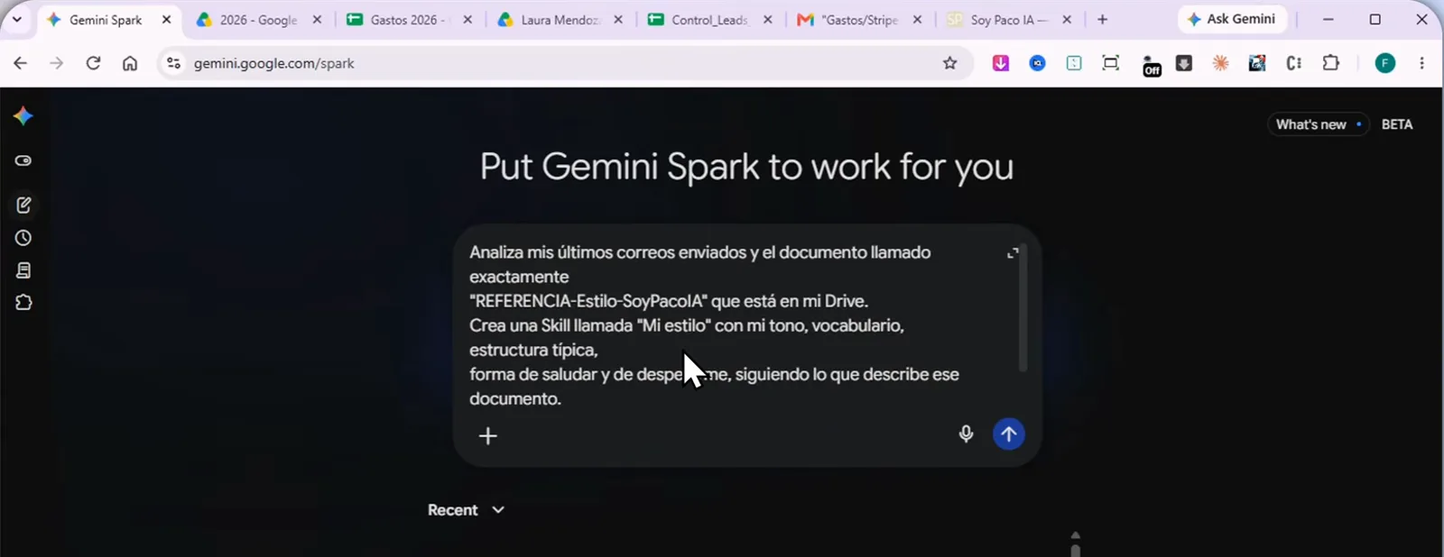 Gemini Spark 输入框里的提示词:分析最近已发邮件和云端硬盘里的文风参考文档,生成可复用的文风技能 Gemini Spark 输入框里的提示词:分析最近已发邮件和云端硬盘里的文风参考文档,生成可复用的文风技能