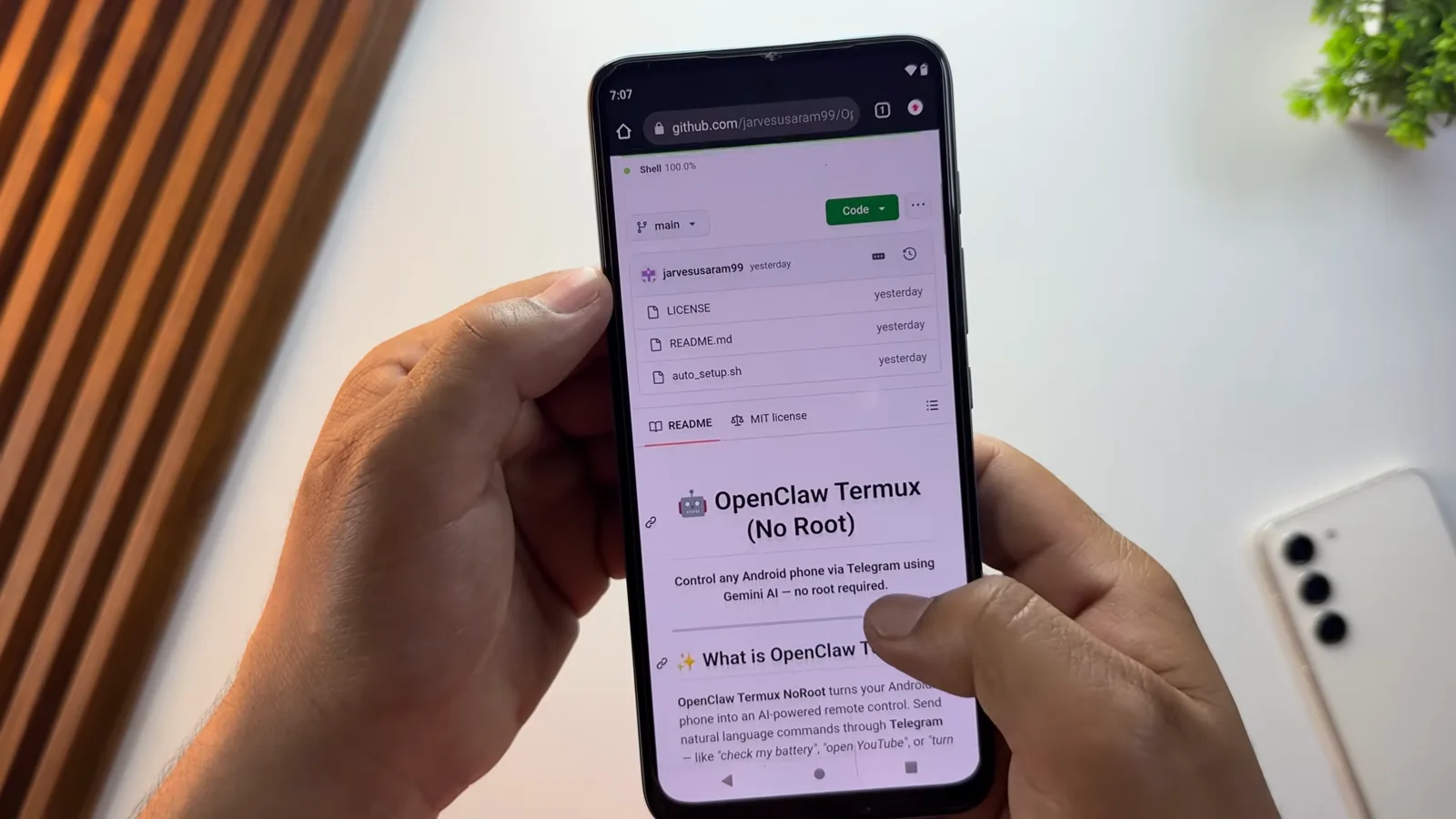 OpenClaw Termux no-root GitHub README in Chrome with Termux from F-Droid and Shizuku from the Play Store