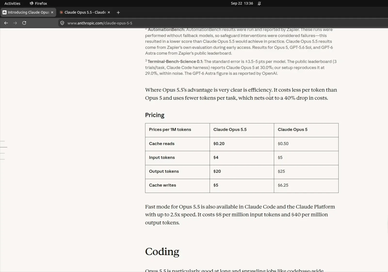 Anthropic pricing table comparing Claude Opus 5.5 input and output token prices with the older Opus 5 rates Anthropic pricing table comparing Claude Opus 5.5 input and output token prices with the older Opus 5 rates