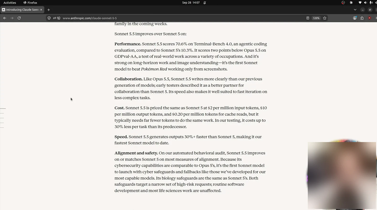 Announcement text citing 70.6% on Terminal Bench 4.0, Sonnet 5 pricing, and 30% faster output for Sonnet 5.5
