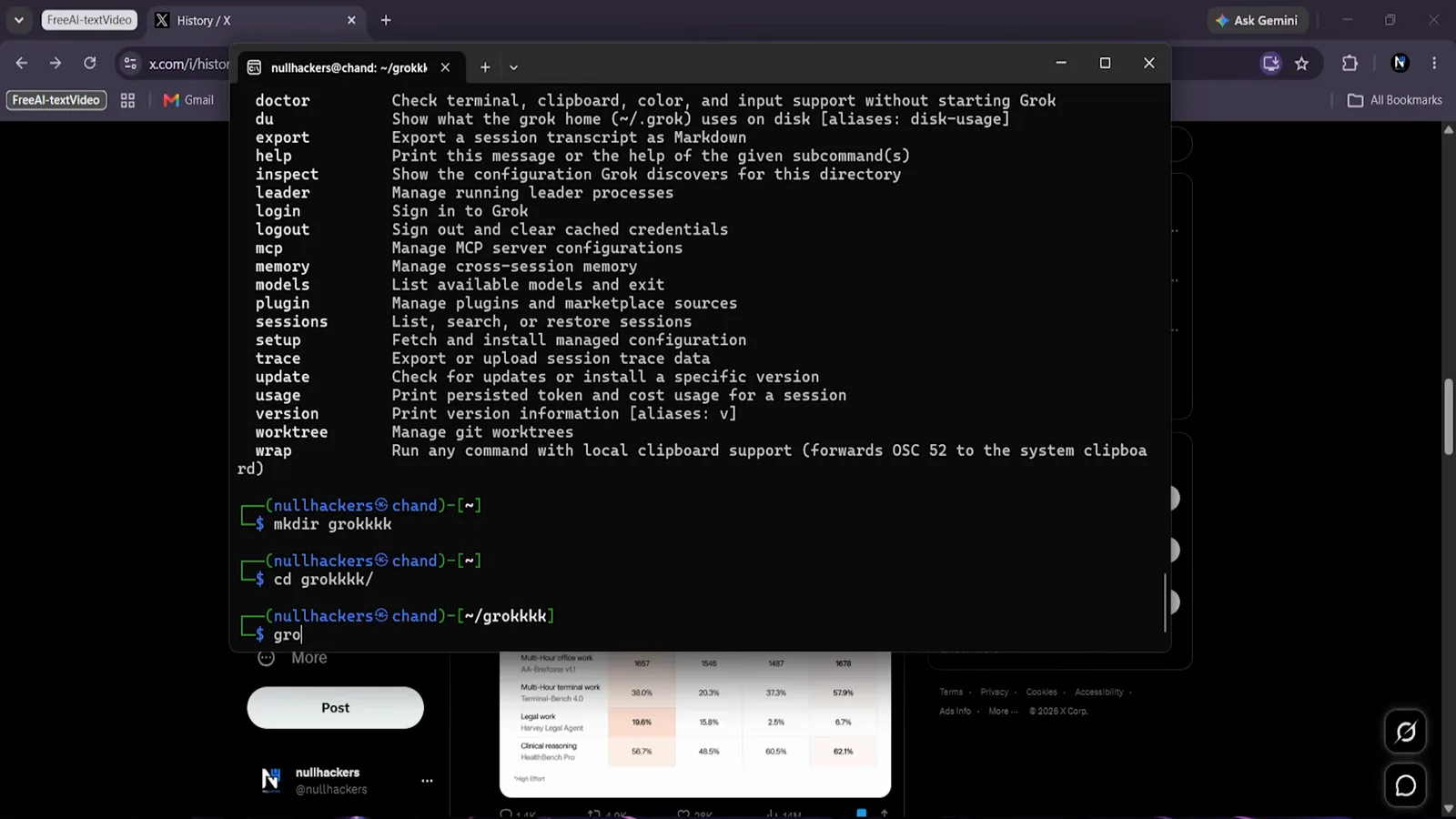 Grok Build landing page with the Bring Grok to your computer tagline and the curl install command for Grok 4.7