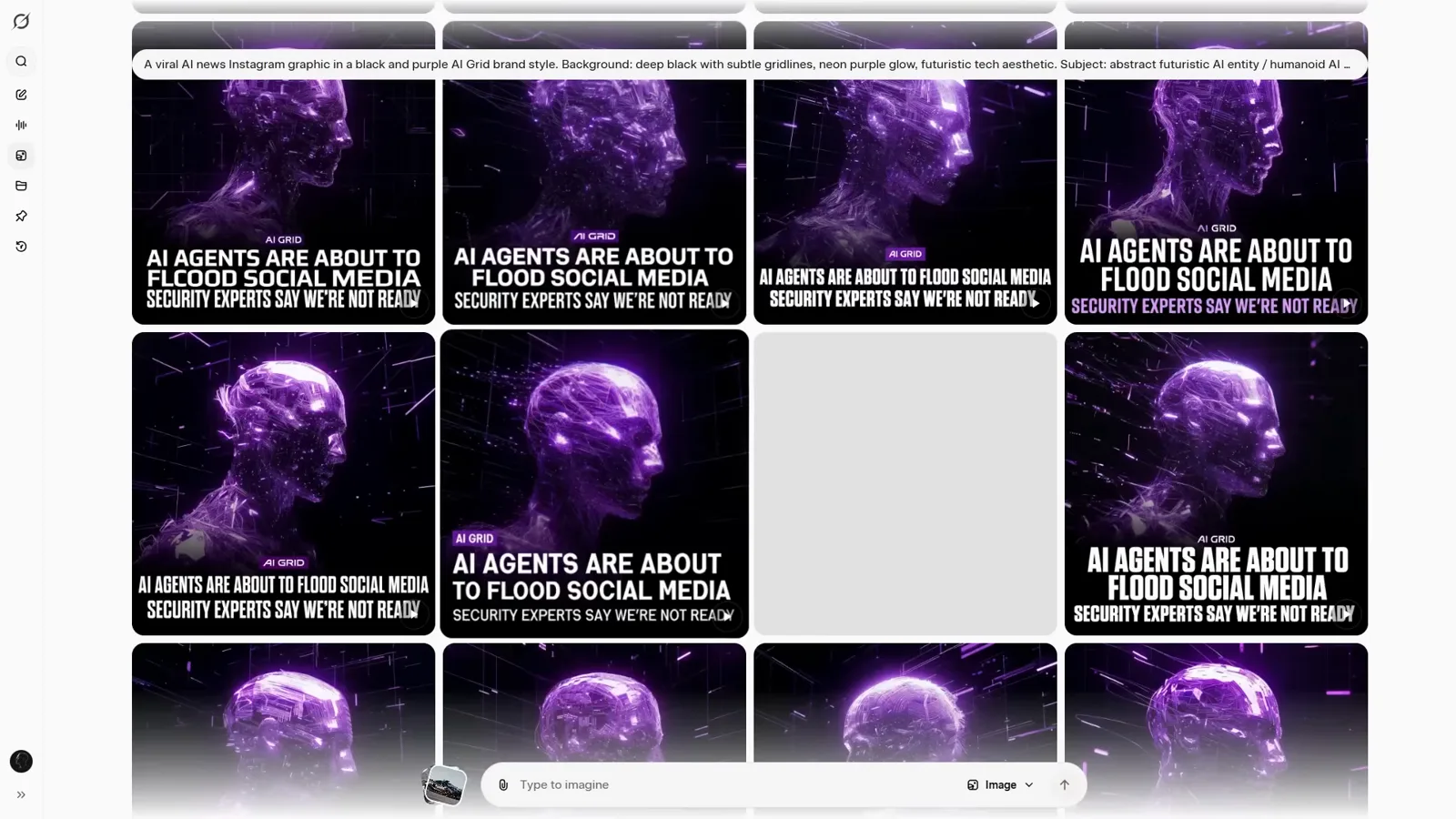 Single Art Deco poster in the detail view with the fully rendered headline AI agents are about to flood social media