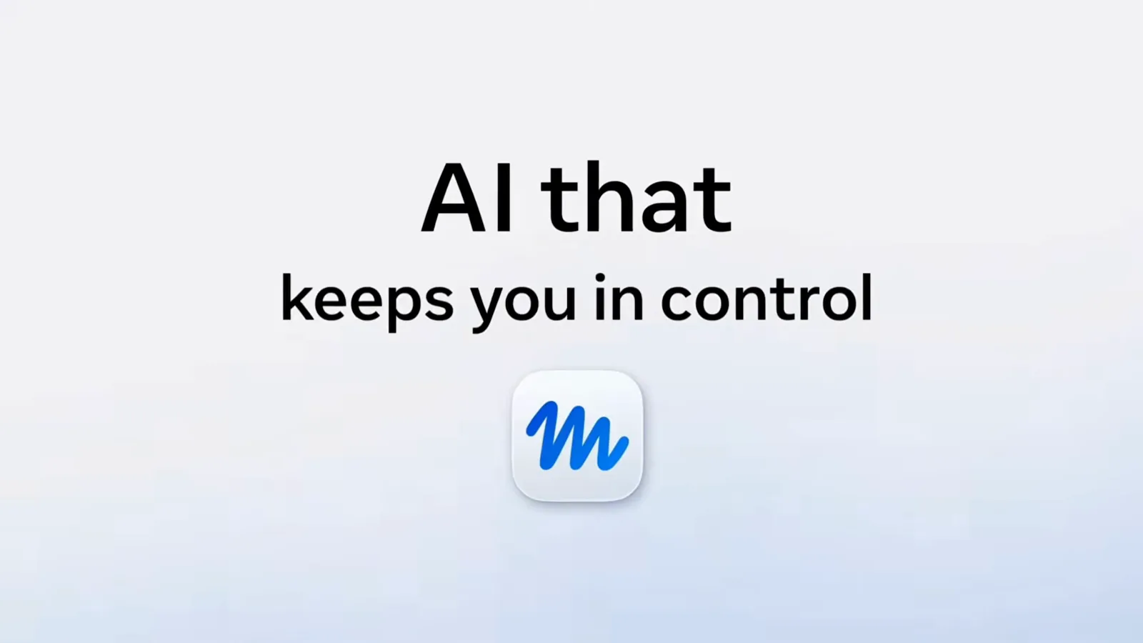 Official Muse slide reading AI that keeps you in control above the Muse app logo on a light gradient background