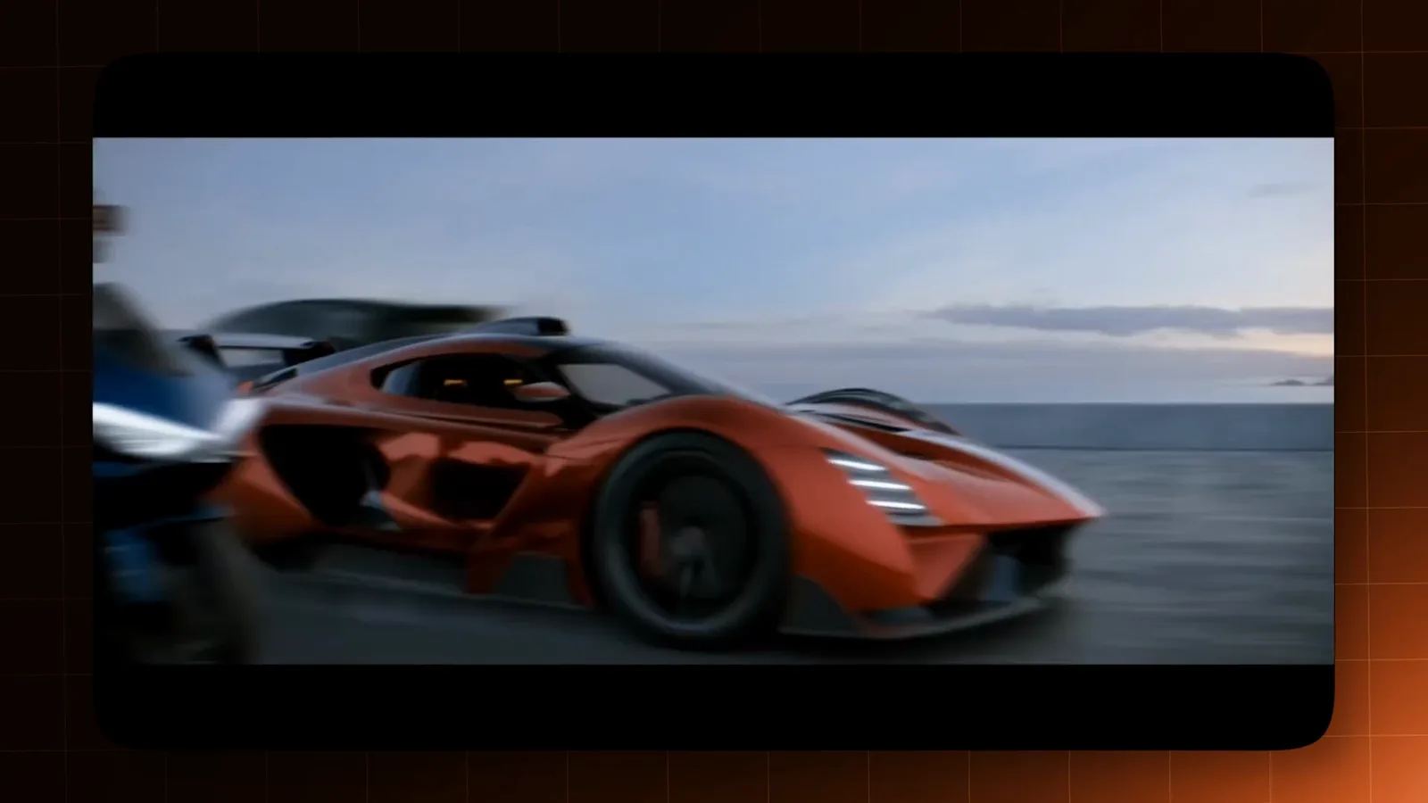 Orange supercar speeds along a coastal road at dusk in Kling 4.0's 4K resolution showcase clip