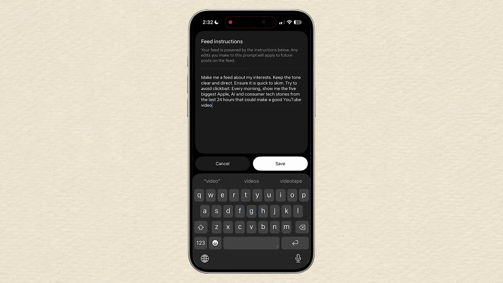 The Feed instructions editor in Meta Muse saves a daily brief that rounds up the top five consumer tech stories from the last 24 hours every morning.