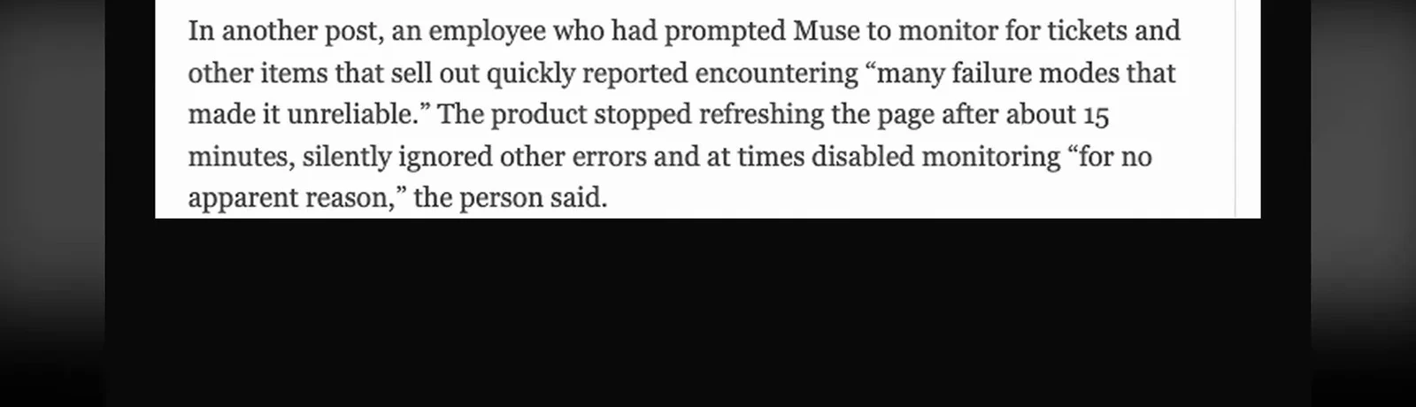 路透报道引语卡片记录 Muse 盯票任务十五分钟后停止刷新的失效模式