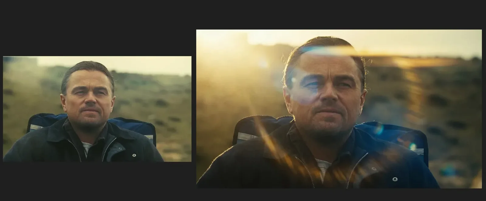 Same film frame before and after a Nano Banana Pro relight prompt adding anamorphic lens flare Same film frame before and after a Nano Banana Pro relight prompt adding anamorphic lens flare