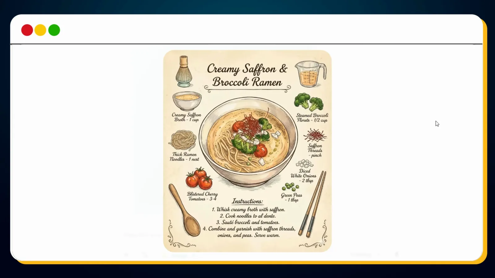 Ramen photo turned into a vintage recipe page with hand-drawn ingredients and written instructions Ramen photo turned into a vintage recipe page with hand-drawn ingredients and written instructions