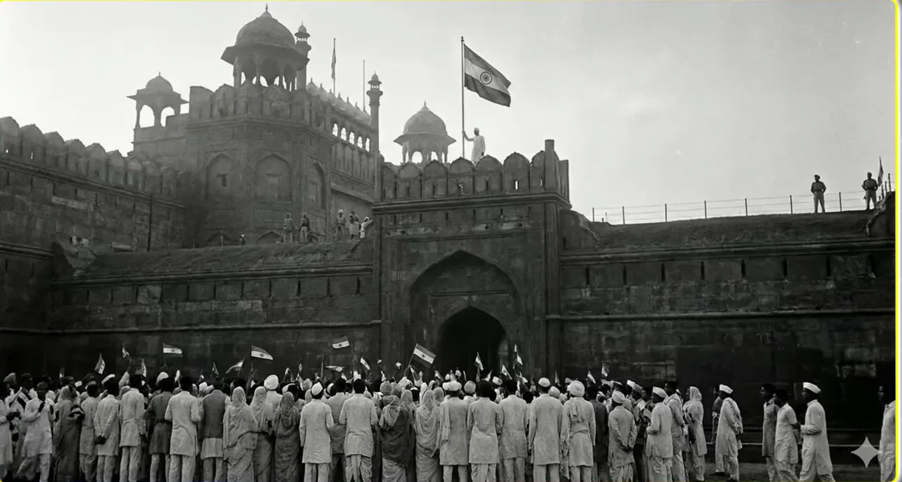 Red Fort independence scene recreated from coordinates and the timestamp 15 August 1947, 08:00 hours Red Fort independence scene recreated from coordinates and the timestamp 15 August 1947, 08:00 hours