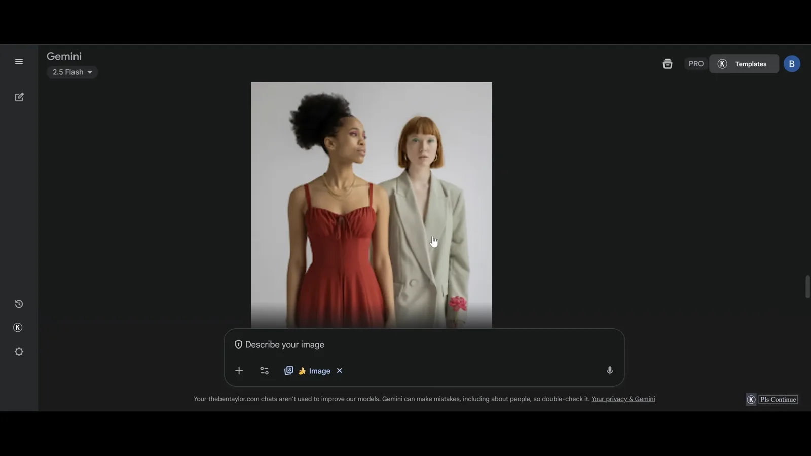 Two-woman fashion photo after a Nano Banana outfit swap to a red dress with both faces unchanged in the Gemini thread Two-woman fashion photo after a Nano Banana outfit swap to a red dress with both faces unchanged in the Gemini thread