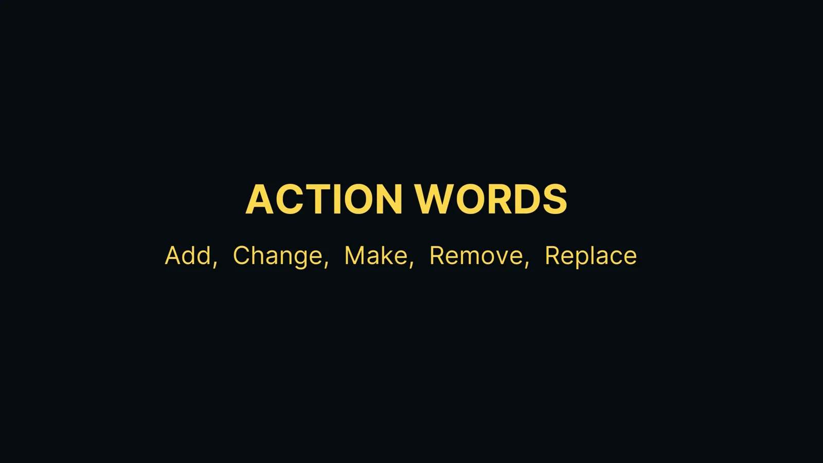 Slide listing the five Nano Banana editing action words: add, change, make, remove and replace Slide listing the five Nano Banana editing action words: add, change, make, remove and replace