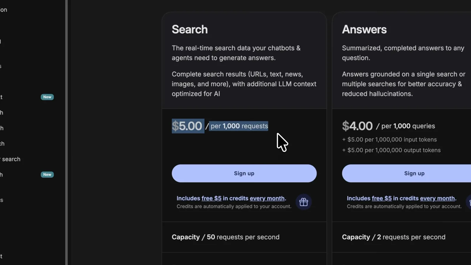 Brave Search API 定价页:data for AI 档每 1,000 次查询 5 美元 Brave Search API 定价页:data for AI 档每 1,000 次查询 5 美元
