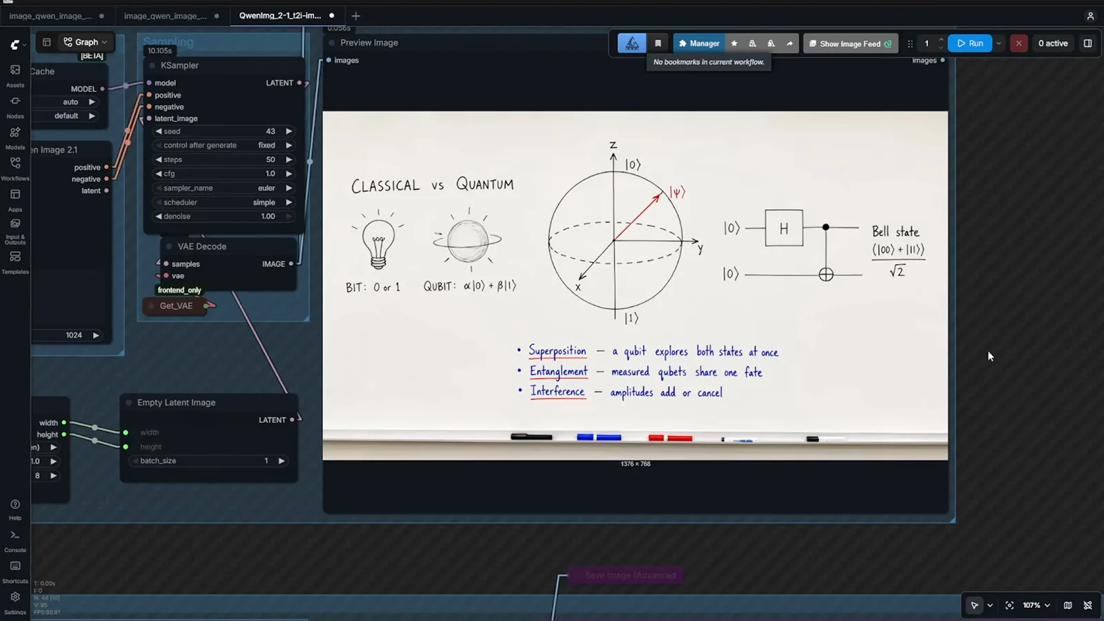 Whiteboard style render comparing classical versus quantum computing with a light bulb sketch, a Bloch sphere diagram, circuit notation, and bullet points on superposition and entanglement Whiteboard style render comparing classical versus quantum computing with a light bulb sketch, a Bloch sphere diagram, circuit notation, and bullet points on superposition and entanglement